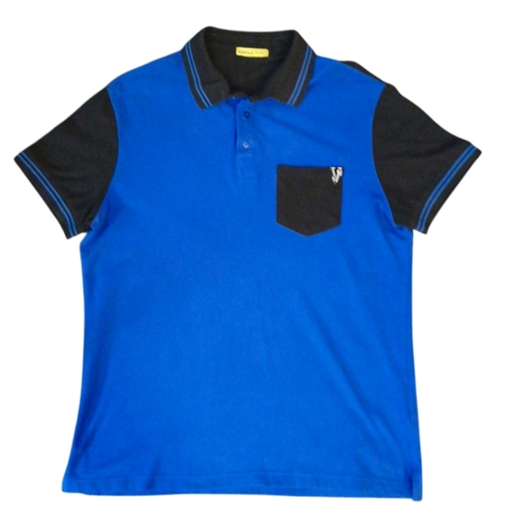 Versace Jeans Blue and Black Polo Shirt Women's Short Sleeve Shirt Size Medium - Picture 10 of 10